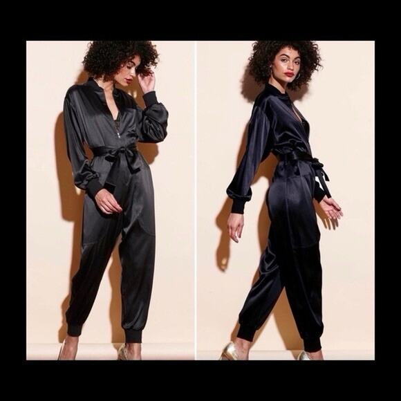 Fleur du Mal Pants - Fleur du Mal Silk Bomber Jumpsuit In Black Size 2